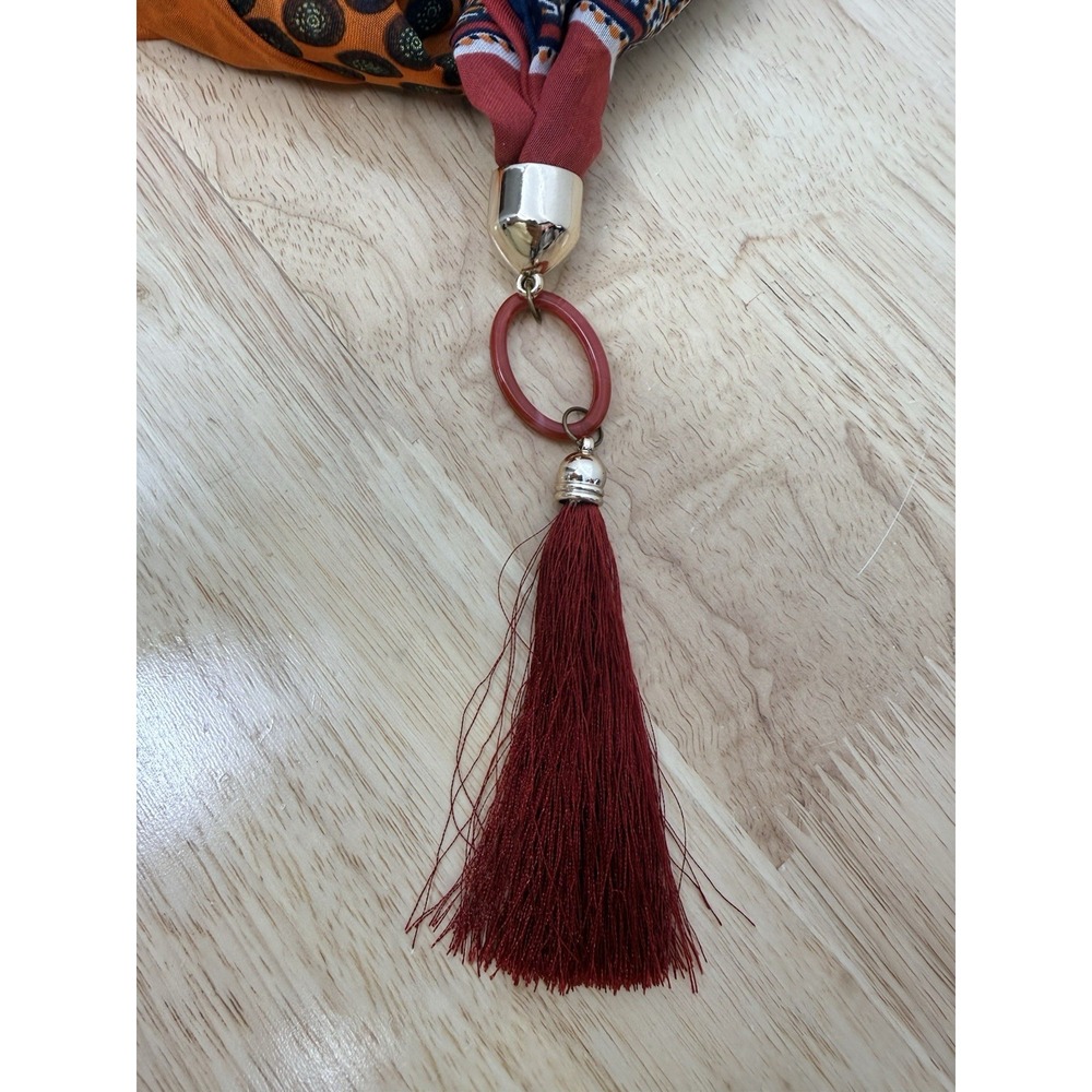 Women's Boho Scarf Necklace Orange Purple Jeweled Pendant Tassel Statement #64 - Picture 3 of 8